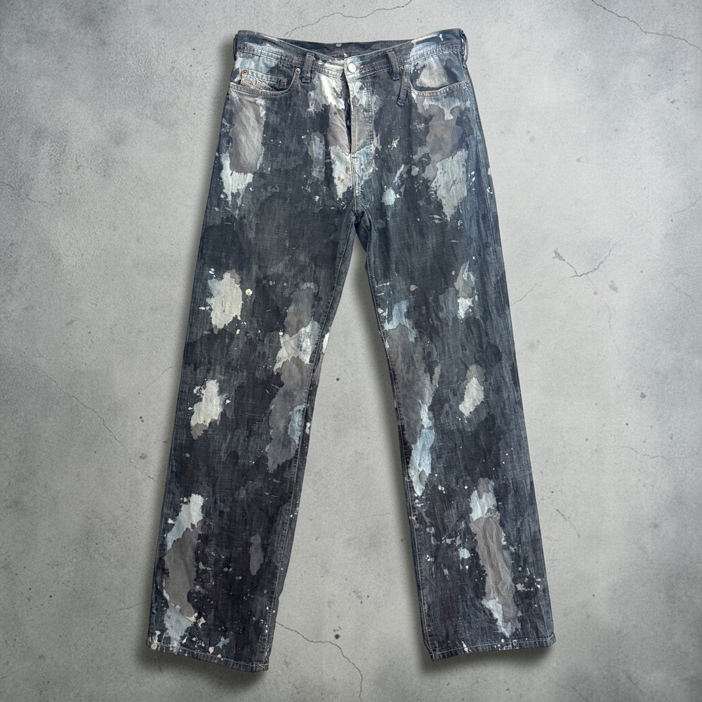 Diesel Industry Mens 30x34 Bleached Paint Splatter Lightweight Denim Jeans Italy